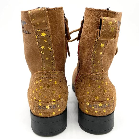 Sorel Emelie Combat Boot Womens 5 Waterproof Suede Gold Stars Boho Fairy Grunge - Picture 2 of 13